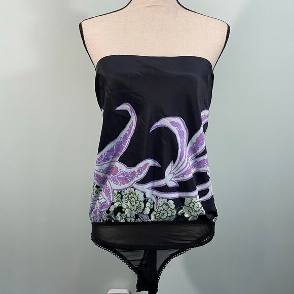 Free People Black Floral Strapless Satin Feel Spellbound Bodysuit Size S - Picture 2 of 8
